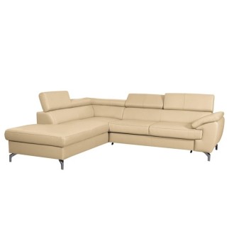 Canapé d'angle convertible en cuir italien de luxe 5/6 places FINLANDE avec coffre, beige, angle gauche