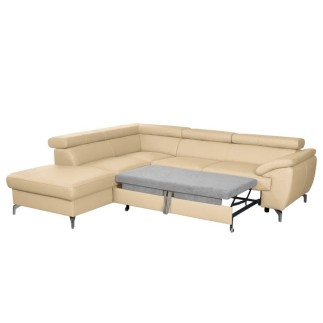 Canapé d'angle convertible en cuir italien de luxe 5/6 places FINLANDE avec coffre, beige, angle gauche