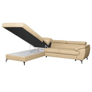 Canapé d'angle convertible en cuir italien de luxe 5/6 places FINLANDE avec coffre, beige, angle gauche