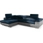Canapé d'angle convertible en velours luxe 5 places, avec coffre, bleu foncé / gris clair, angle gauche (vu de face), ANNECY VEL