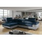 Canapé d'angle convertible en velours luxe 5 places, avec coffre, bleu foncé / gris clair, angle gauche (vu de face), ANNECY VEL