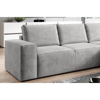 Canapé d'angle convertible - SIDNEY VELOURS - en velours Luxe - 5/6 places, gris clair, angle droit (vu de face)