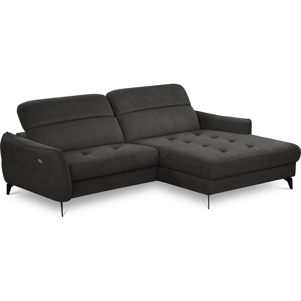 Canapé d'angle convertible en tissu luxe 5 places, MANCINI, coffre, noir, angle droit Canapé d'angle convertible en tissu luxe 5 places, MANCINI, coffre, noir, angle droit