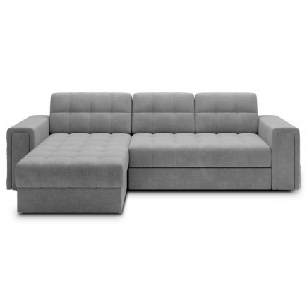 Canapé d'angle convertible, BLENDO en velours Luxe gris, 4 places, angle gauche (vu de face)