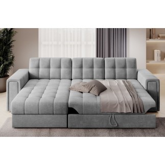 Canapé d'angle convertible, BLENDO en velours Luxe gris, 4 places, angle gauche (vu de face)