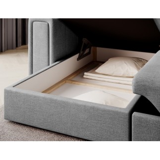 Canapé d'angle convertible, BLENDO en velours Luxe gris, 4 places, angle gauche (vu de face)