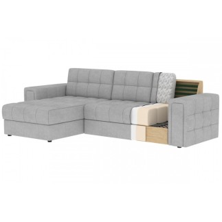Canapé d'angle convertible, BLENDO en velours Luxe gris, 4 places, angle gauche (vu de face)