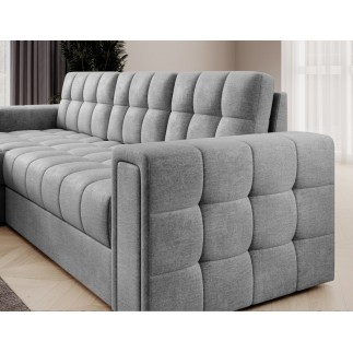 Canapé d'angle convertible, BLENDO en velours Luxe gris, 4 places, angle gauche (vu de face)