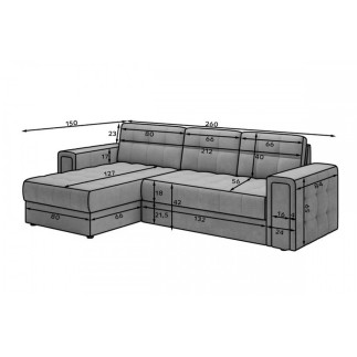 Canapé d'angle convertible, BLENDO en velours Luxe gris, 4 places, angle gauche (vu de face)