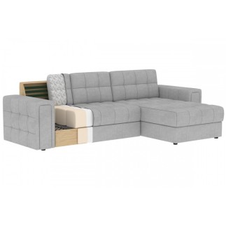 Canapé d'angle convertible, BLENDO - en velours Luxe gris, 4 places, angle droit (vu de face)