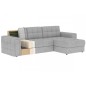 Canapé d'angle convertible, BLENDO - en velours Luxe gris, 4 places, angle droit (vu de face), Gris clair