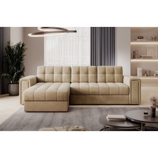 Canapé d'angle convertible, BLENDO en velours Luxe marron, 4 places, angle gauche (vu de face)