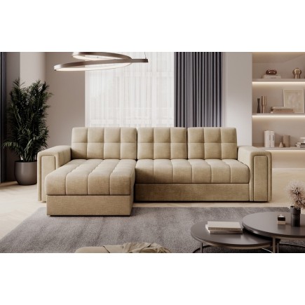 Canapé d'angle convertible, BLENDO en velours Luxe marron, 4 places, angle gauche (vu de face)