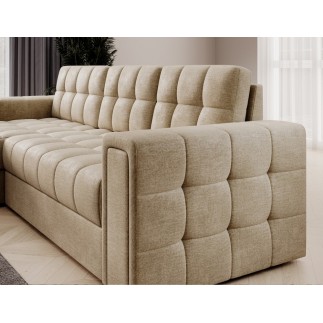 Canapé d'angle convertible, BLENDO en velours Luxe marron, 4 places, angle gauche (vu de face)