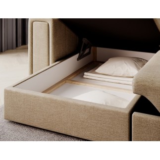 Canapé d'angle convertible, BLENDO en velours Luxe marron, 4 places, angle gauche (vu de face)