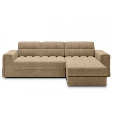 Canapé d'angle convertible, BLENDO - en velours Luxe marron, 4 places, angle droit (vu de face)