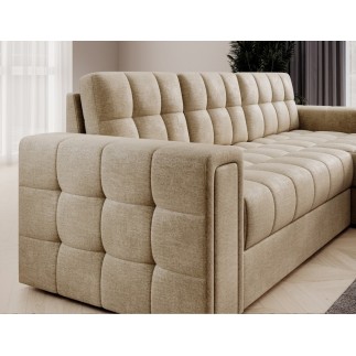 Canapé d'angle convertible, BLENDO - en velours Luxe marron, 4 places, angle droit (vu de face)