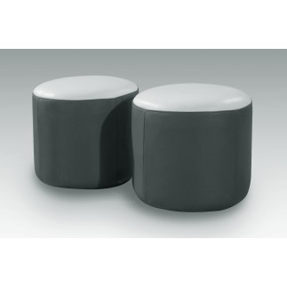 Ensemble de 2 poufs rond en cuir gris foncé et blanc
