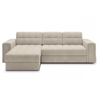 Canapé d'angle convertible, BLENDO en velours Luxe beige clair, 4 places, angle gauche (vu de face)