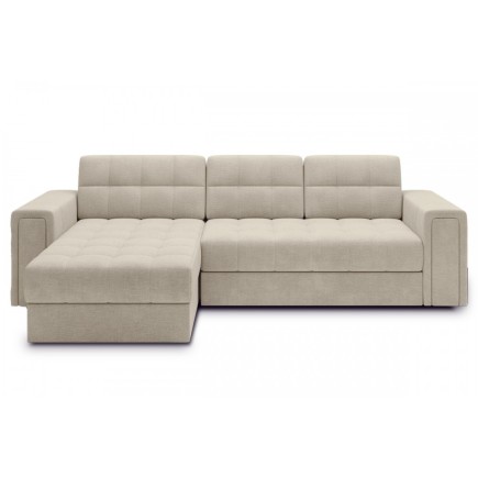Canapé d'angle convertible, BLENDO en velours Luxe beige clair, 4 places, angle gauche (vu de face)