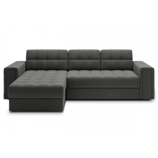 Canapé d'angle convertible, BLENDO en velours Luxe gris foncé, 4 places, angle gauche (vu de face)