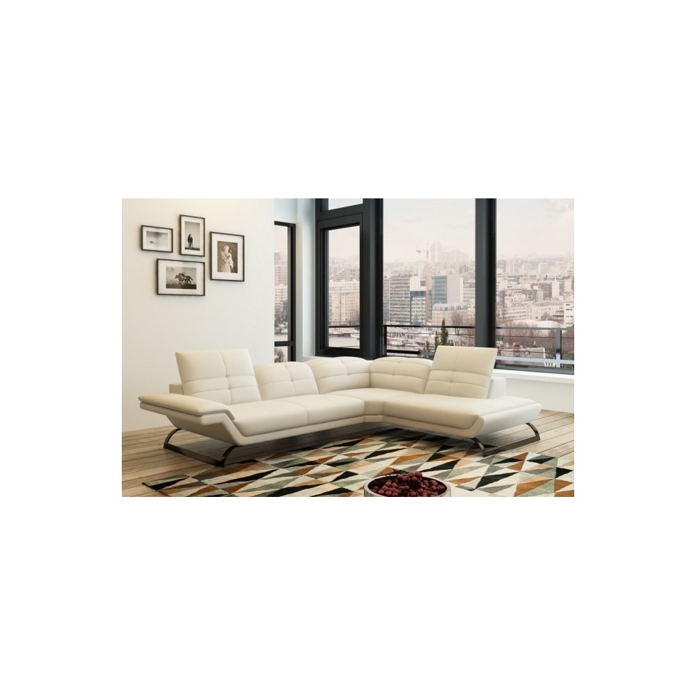 Canapé d'angle en cuir italien 5 places MODERNI, blanc, angle droit