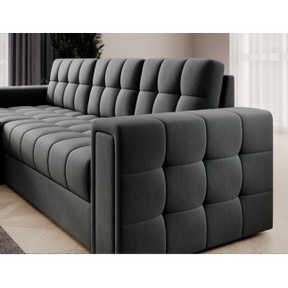 Canapé d'angle convertible, BLENDO en velours Luxe gris foncé, 4 places, angle gauche (vu de face)