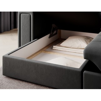Canapé d'angle convertible, BLENDO en velours Luxe gris foncé, 4 places, angle gauche (vu de face)