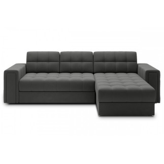 Canapé d'angle convertible, BLENDO - en velours Luxe gris foncé, 4 places, angle droit (vu de face)