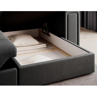 Canapé d'angle convertible, BLENDO - en velours Luxe gris foncé, 4 places, angle droit (vu de face)