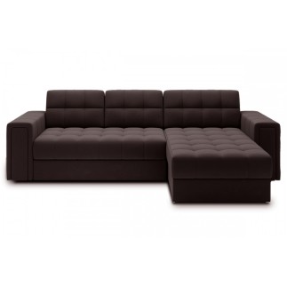 Canapé d'angle convertible, BLENDO - en velours Luxe chocolat, 4 places, angle droit (vu de face)