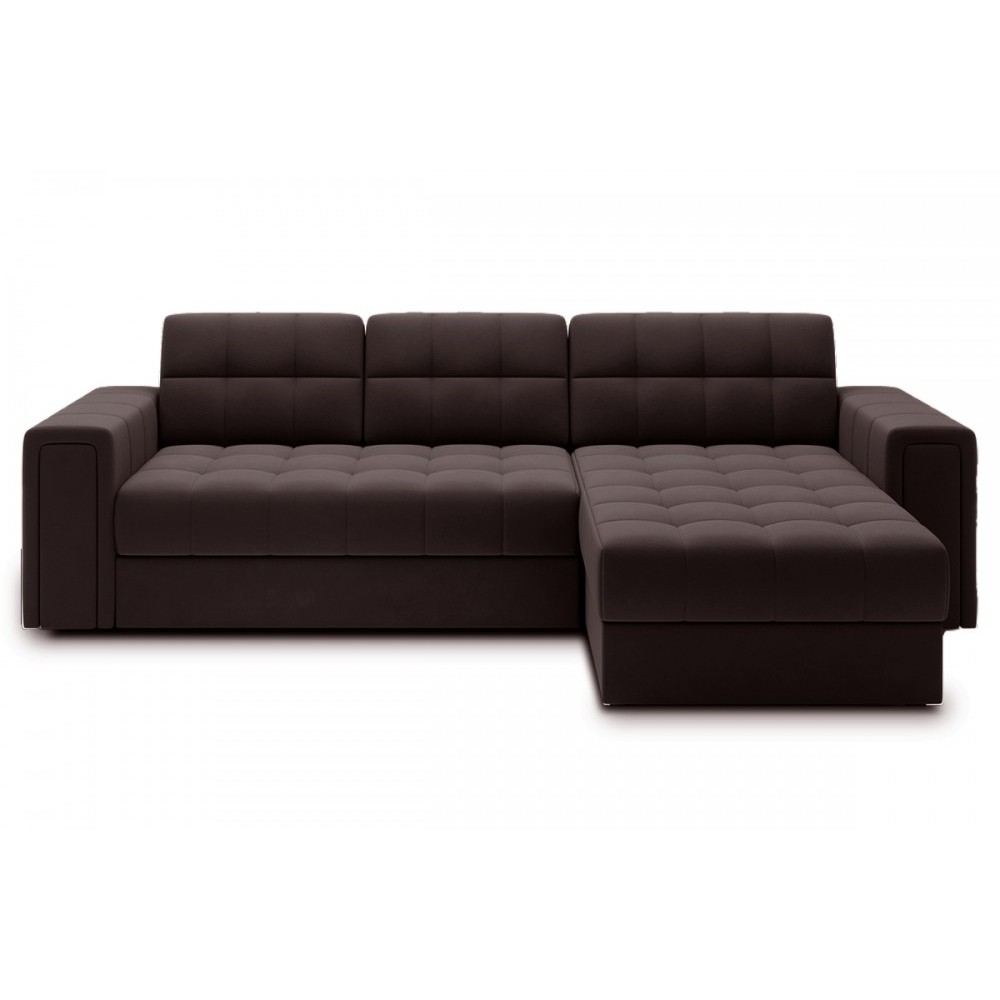 Canapé d'angle convertible, BLENDO - en velours Luxe chocolat, 4 places, angle droit (vu de face) Canapé d'angle convertible, BLENDO - en velours Luxe chocolat, 4 places, angle droit (vu de face)