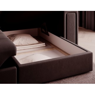 Canapé d'angle convertible, BLENDO - en velours Luxe chocolat, 4 places, angle droit (vu de face)