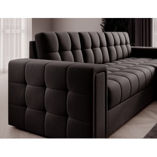 Canapé d'angle convertible, BLENDO - en velours Luxe chocolat, 4 places, angle droit (vu de face)