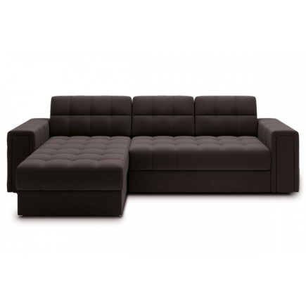 Canapé d'angle convertible, BLENDO en velours Luxe chocolat, 4 places, angle gauche (vu de face)
