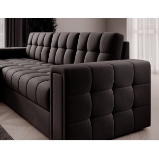 Canapé d'angle convertible, BLENDO en velours Luxe chocolat, 4 places, angle gauche (vu de face)