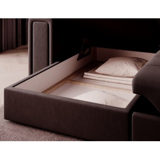 Canapé d'angle convertible, BLENDO en velours Luxe chocolat, 4 places, angle gauche (vu de face)