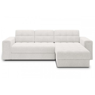 Canapé d'angle convertible, BLENDO en tissu bouclette Luxe ivoire, 4 places, angle droit (vu de face)