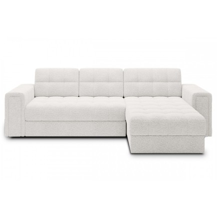 Canapé d'angle convertible, BLENDO en tissu bouclette Luxe ivoire, 4 places, angle droit (vu de face)