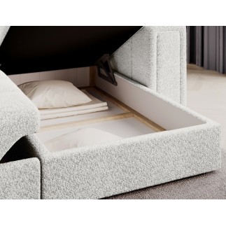 Canapé d'angle convertible, BLENDO en tissu bouclette Luxe ivoire, 4 places, angle droit (vu de face)