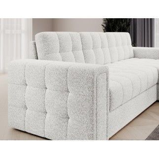 Canapé d'angle convertible, BLENDO en tissu bouclette Luxe ivoire, 4 places, angle droit (vu de face)