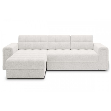 Canapé d'angle convertible, BLENDO en tissu bouclette Luxe - ivoire, 4 places, angle gauche (vu de face)