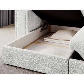 Canapé d'angle convertible, BLENDO en tissu bouclette Luxe - ivoire, 4 places, angle gauche (vu de face)