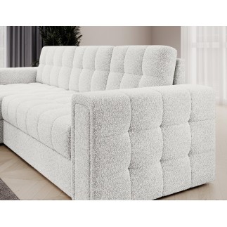 Canapé d'angle convertible, BLENDO en tissu bouclette Luxe - ivoire, 4 places, angle gauche (vu de face)