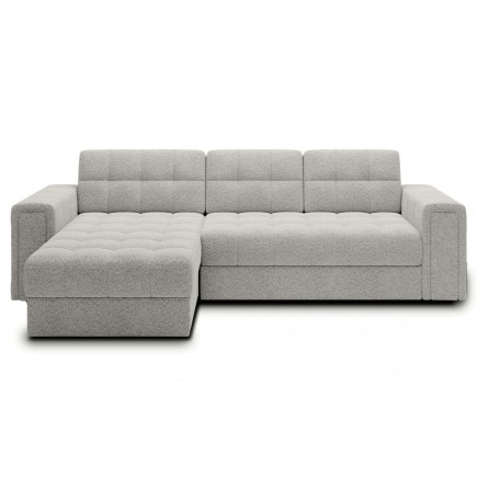 Canapé d'angle convertible, BLENDO en tissu bouclette Luxe - gris, 4 places, angle gauche (vu de face)