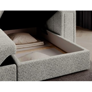 Canapé d'angle convertible, BLENDO en tissu bouclette Luxe gris clair, 4 places, angle droit (vu de face)