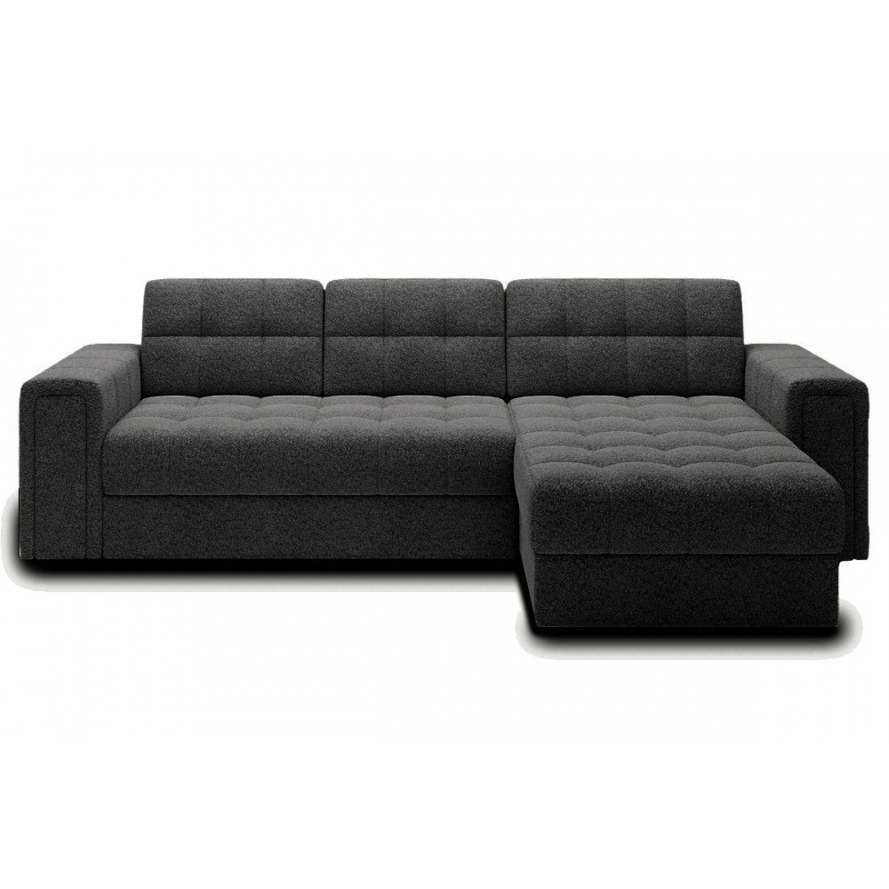 Canapé d'angle convertible, BLENDO en tissu bouclette Luxe anthracite, 4 places, angle droit (vu de face)