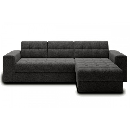 Canapé d'angle convertible, BLENDO en tissu bouclette Luxe anthracite, 4 places, angle droit (vu de face)