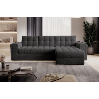 Canapé d'angle convertible, BLENDO en tissu bouclette Luxe anthracite, 4 places, angle droit (vu de face)