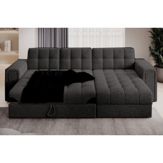 Canapé d'angle convertible, BLENDO en tissu bouclette Luxe anthracite, 4 places, angle droit (vu de face)